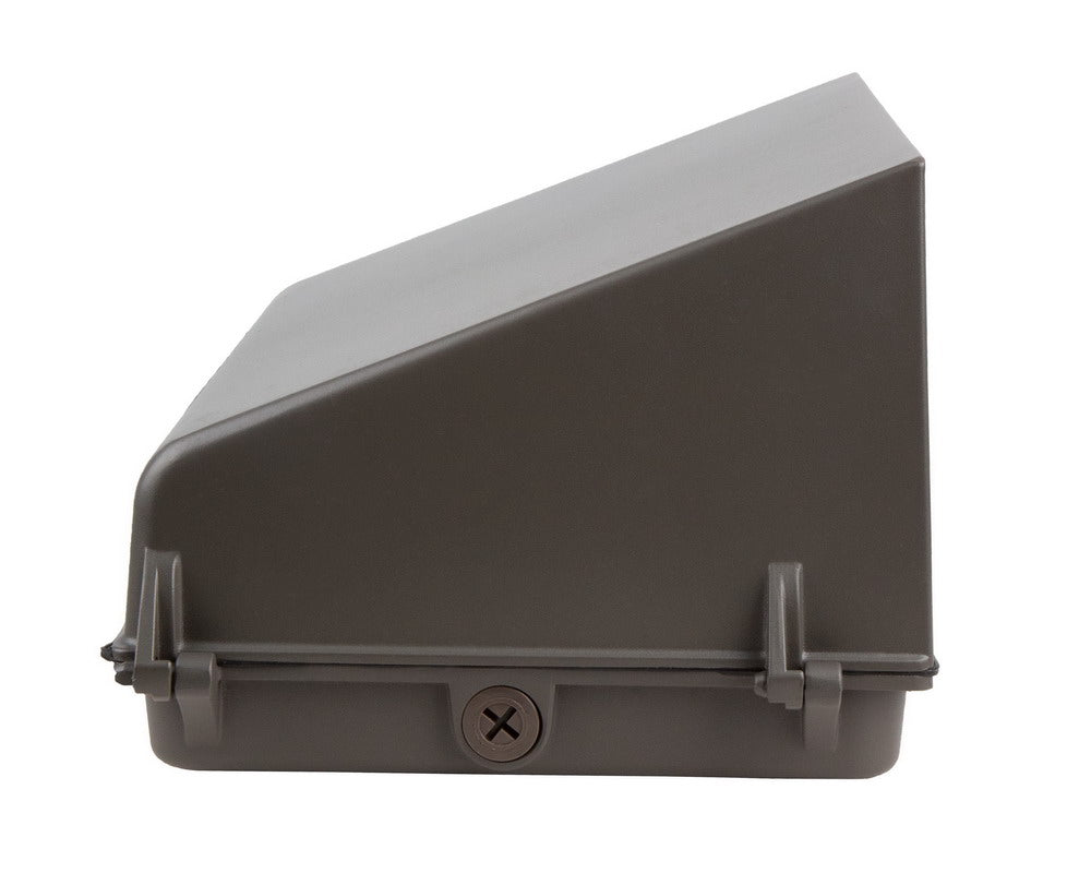 Right side view of the NCLTG DarkShield Series LED Full Cutoff Wall Pack Light showcasing the knockout feature for easy conduit entry