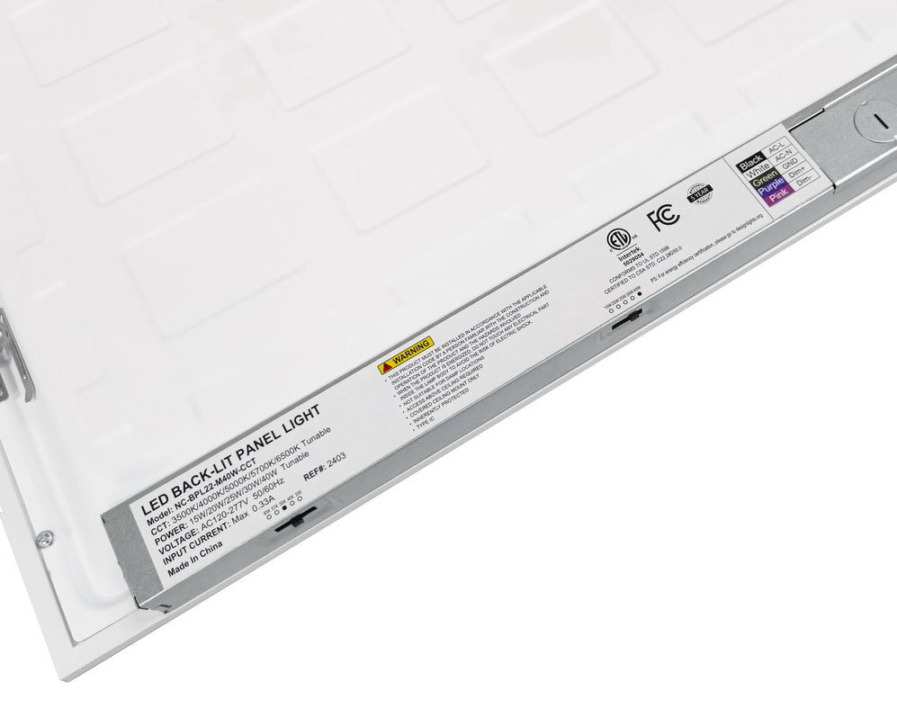Close-up back view of NCLTG SkyLine Series 2x2 LED Panel Light focusing on the driver and rear wiring components