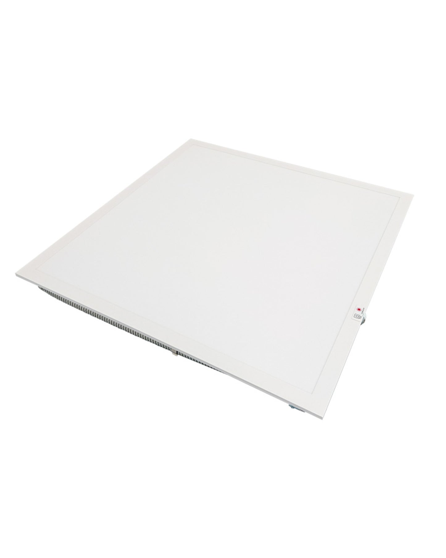 Front angled view of NCLTG SkyLine Series 2x2 LED Panel Light with emergency backup, showing the test switch for backup system functionality