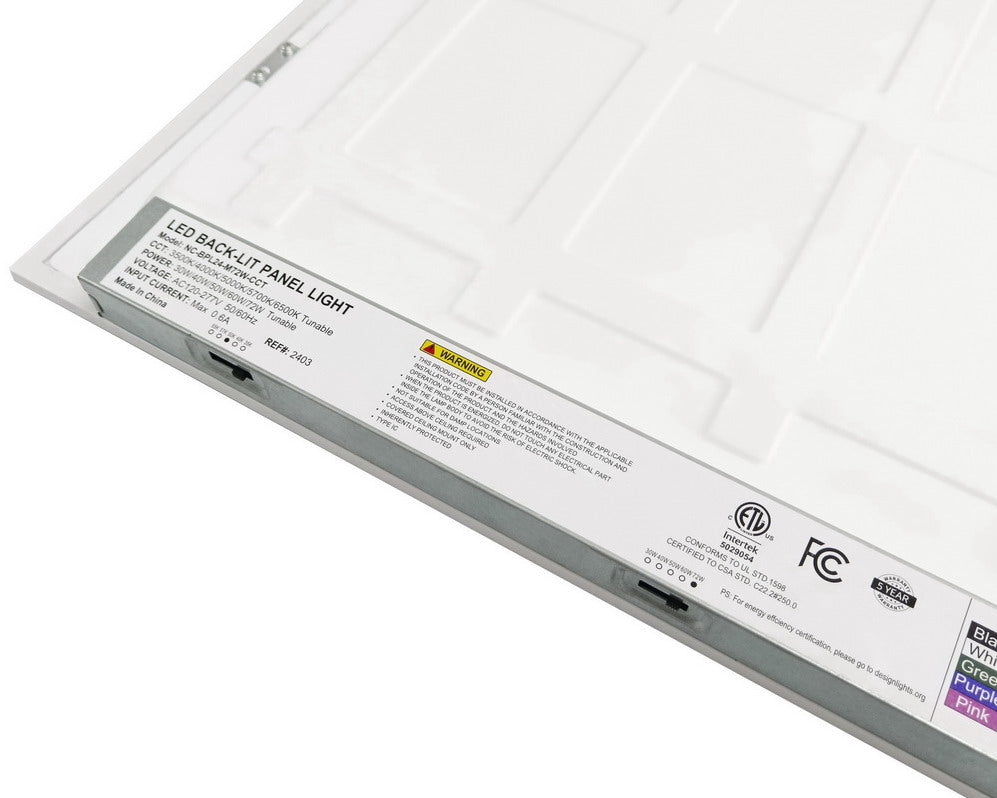 Close-up back angled view of NCLTG SkyLine Series 2x4 LED Panel Light focusing on the driver compartment and wiring access