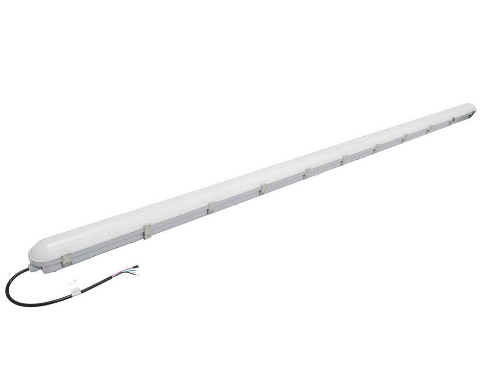 Front view of the NCLTG StormGuard Series 8-Foot LED Vapor Tight Light showcasing its full-length sealed housing