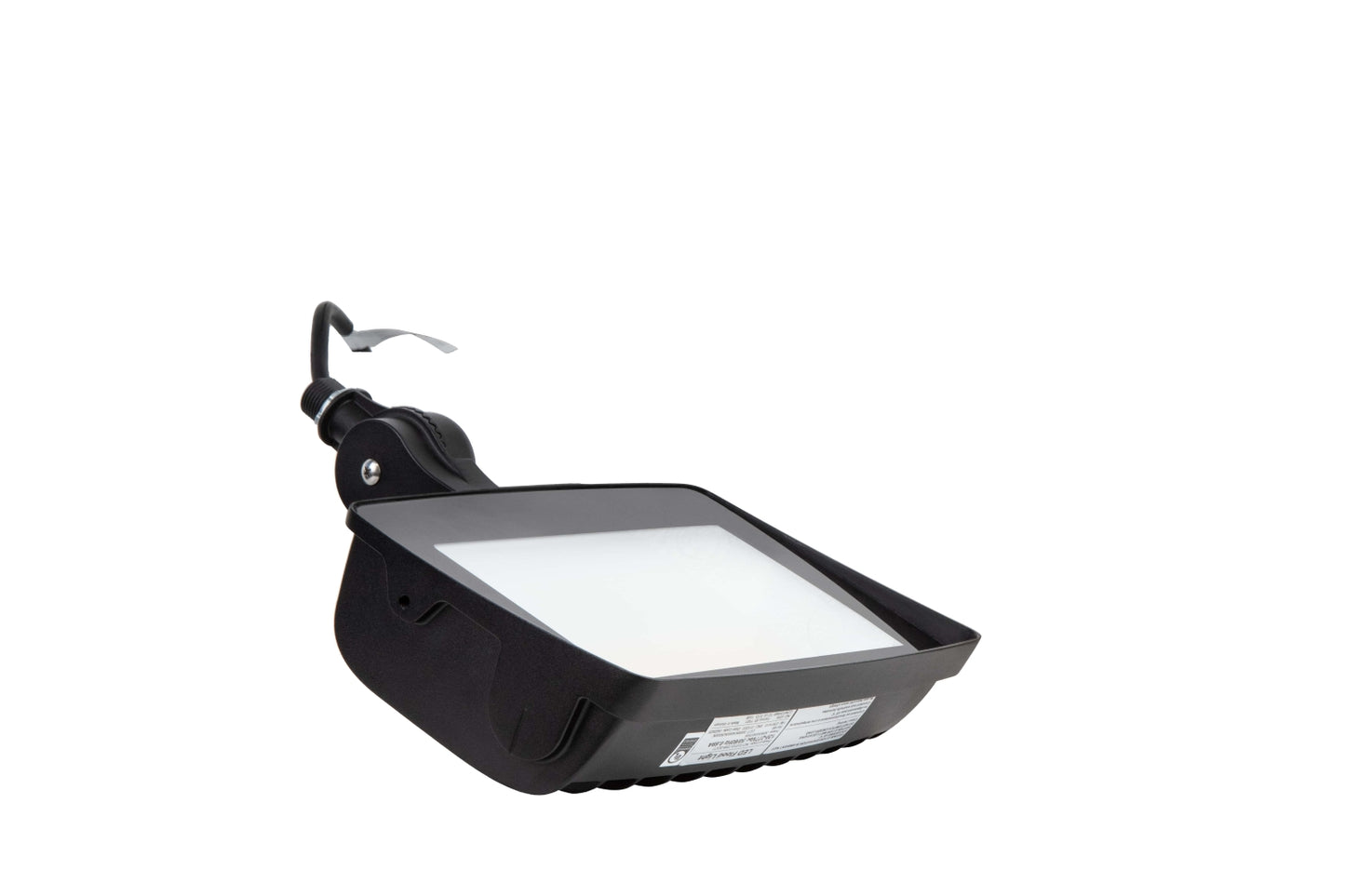 Angled upside-down view of the NCLTG TitanBeam Series flood light showing the lens and adjustable knuckle mount