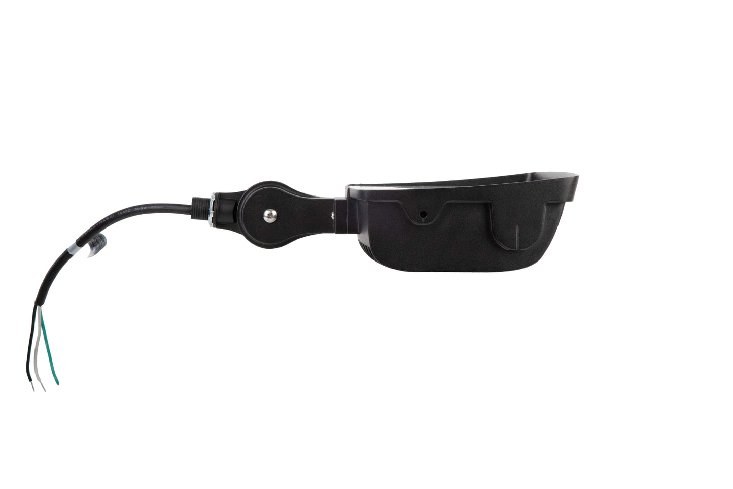 Right side view of the NCLTG TitanBeam Series flood light featuring the connected power cord for straightforward setup