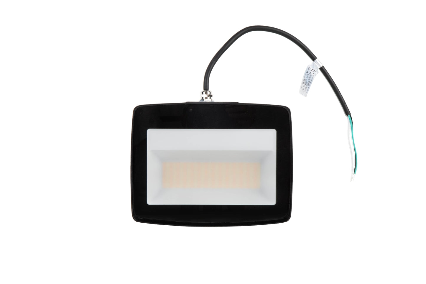 Upside-down view of the NCLTG TitanBeam Series flood light highlighting the lens and attached power cord