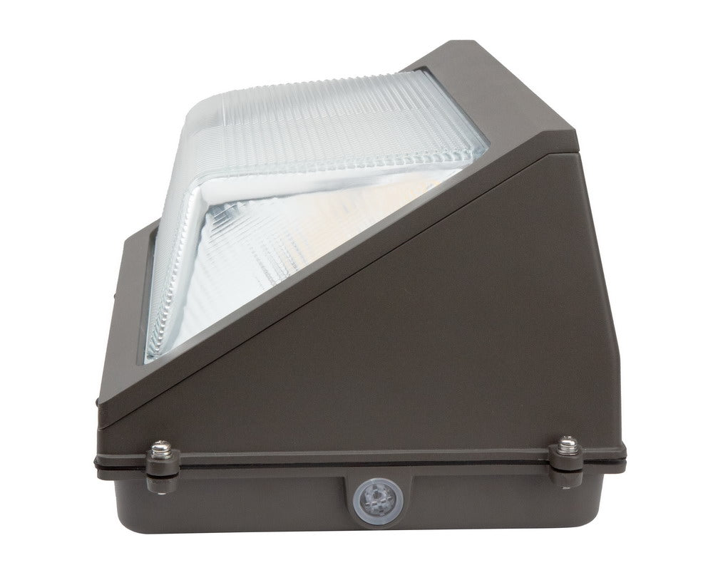 Right side view of the NCLTG WallGuard Series LED Wall Pack Light highlighting the knockout for electrical connections