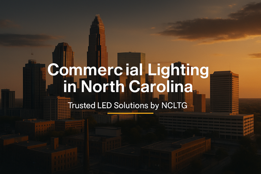 Charlotte skyline at sunset representing NCLTG’s commercial LED lighting solutions across North Carolina.