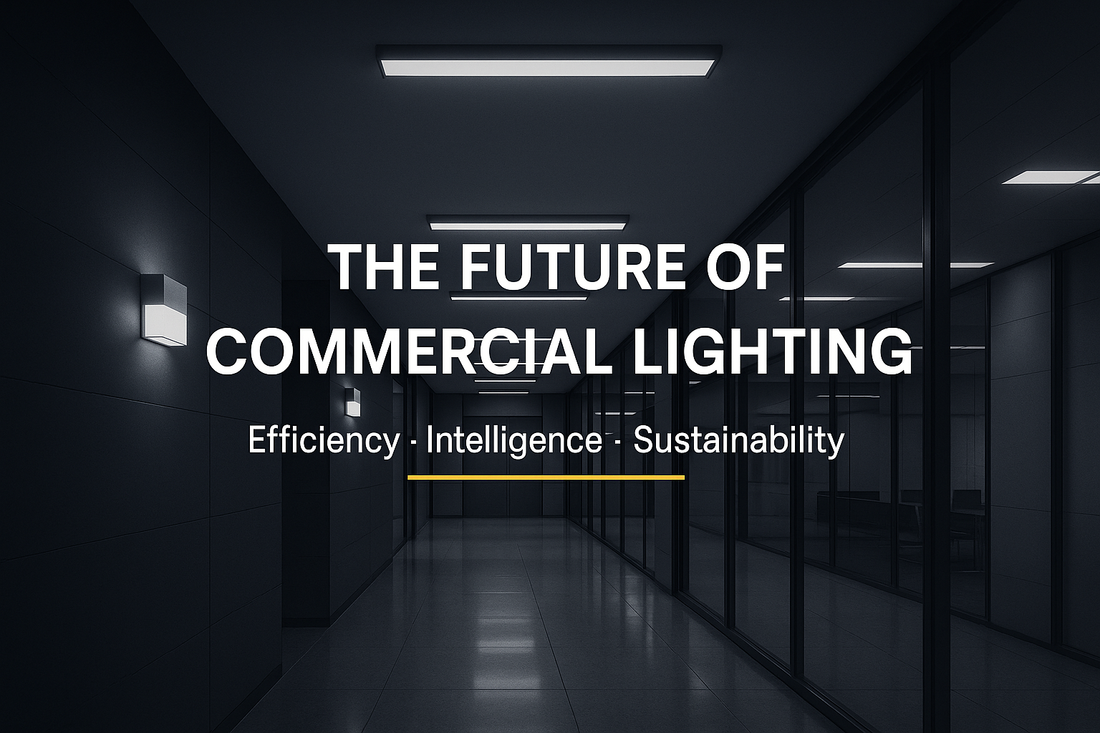 Commercial interior with modern LED fixtures illustrating the future of commercial lighting with smart, energy-efficient design.