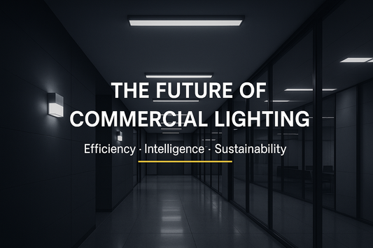 Commercial interior with modern LED fixtures illustrating the future of commercial lighting with smart, energy-efficient design.