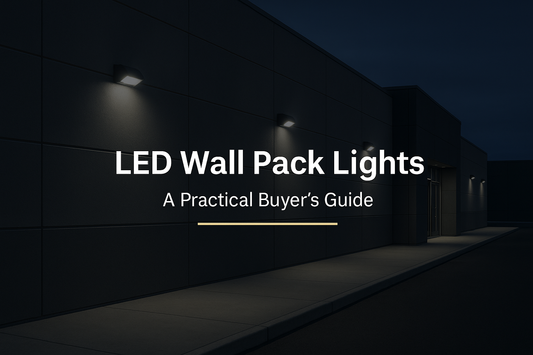 Cover image showing modern LED wall pack lighting on a commercial building facade at dusk, with clean forward throw and uniform perimeter illumination.