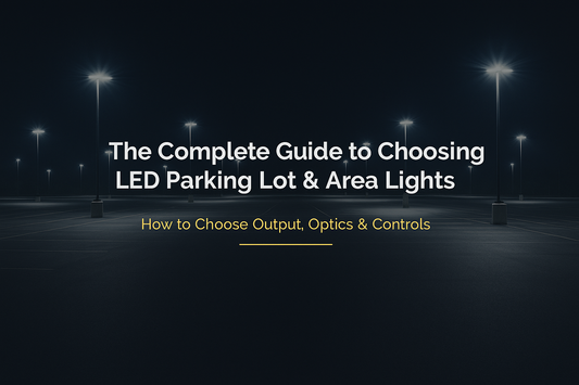Photoreal parking lot at night illuminated by uniform LED area lights with bright, even coverage and clear visibility for vehicles and pedestrians.