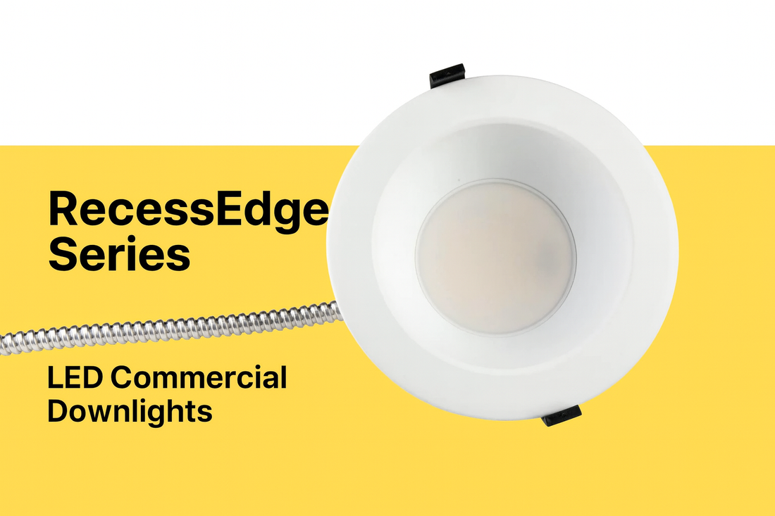 NCLTG RecessEdge Series LED Commercial Downlight banner highlighting high-performance, adjustable wattage and CCT commercial lighting solution