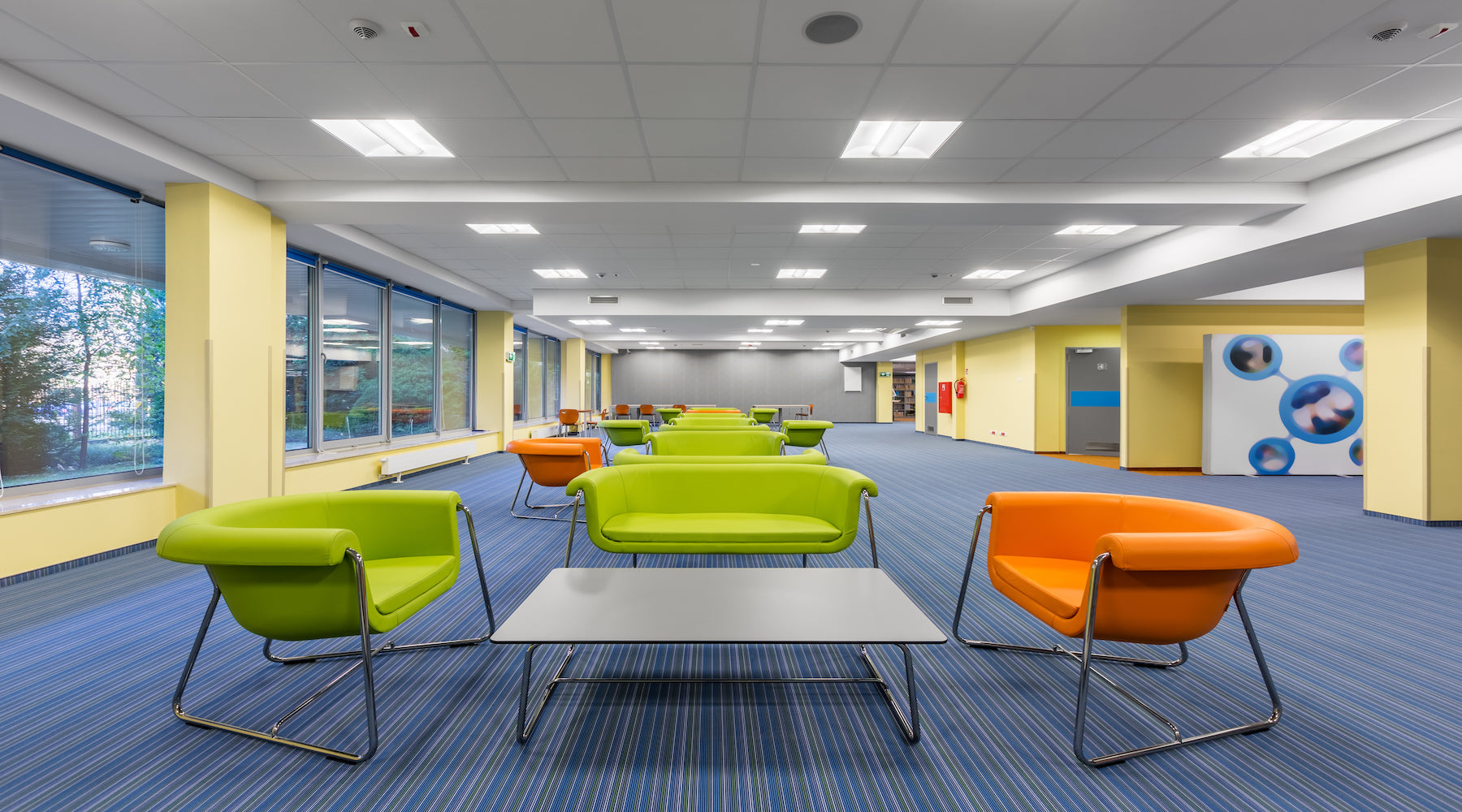 LED light bulbs installed in commercial ceiling fixtures for high-efficiency, long-lasting lighting in retail and office environments