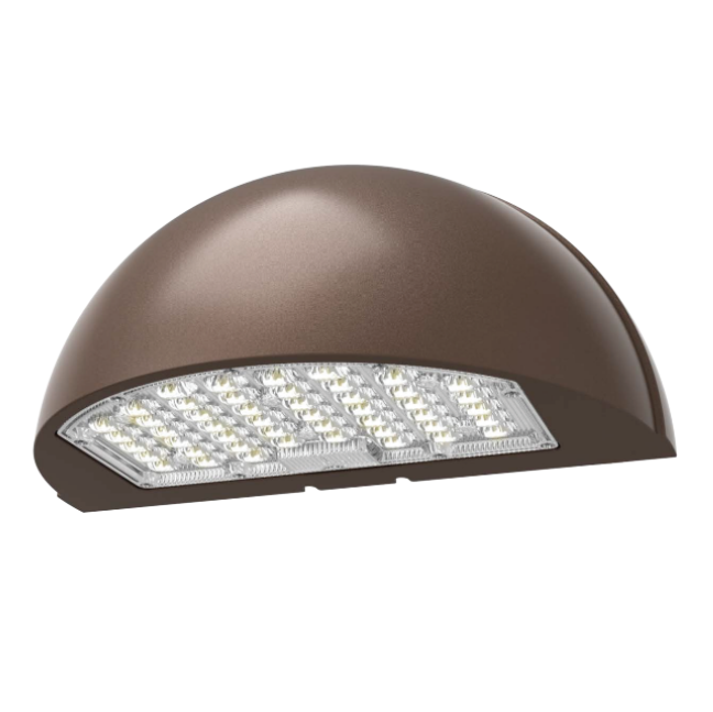 Brown outdoor wall light fixture on a white background