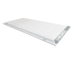 Rear view of the 2x4 Flight 23 LED panel showing mounting points, sensor port, and recessed design