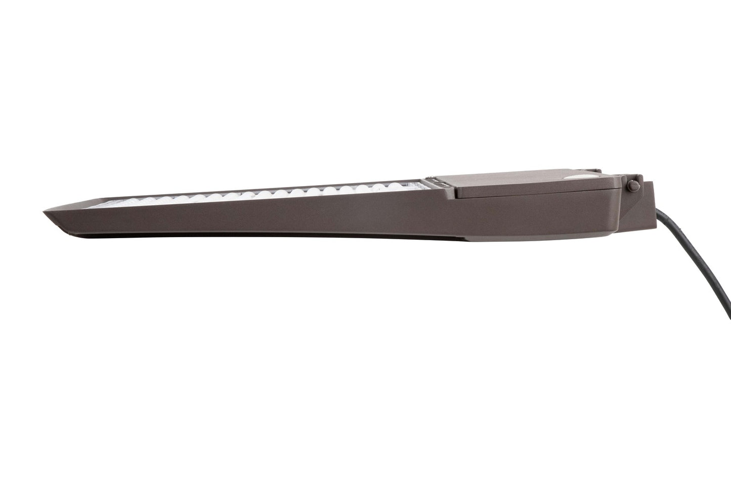 Bronze GridMax Series LED Area Light displayed from a left-side upside-down view with the power cable visible