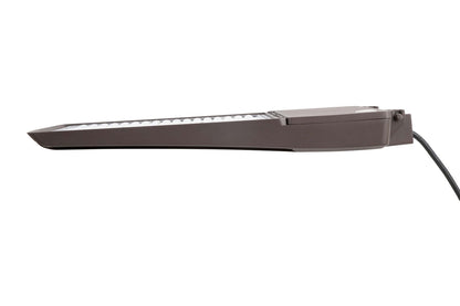 Bronze GridMax Series LED Area Light displayed from a left-side upside-down view with the power cable visible