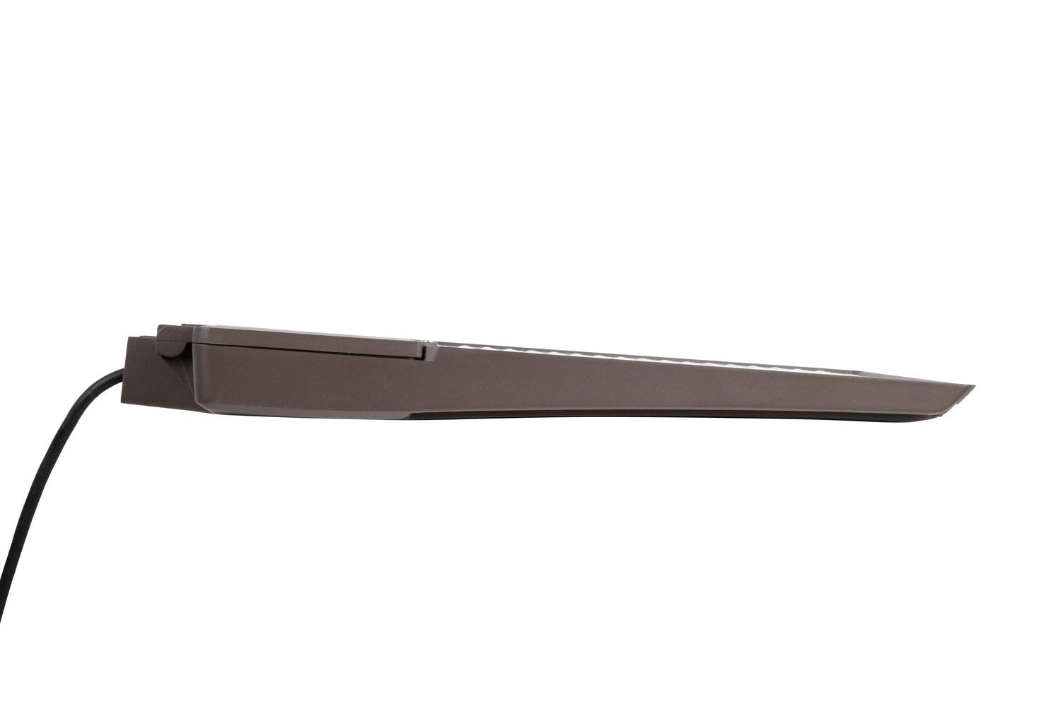 Bronze GridMax Series LED Area Light right-side upside-down view showing the attached power cable