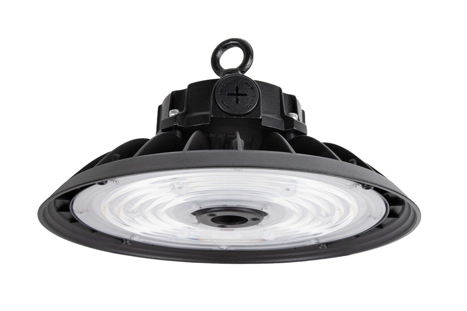 NCLTG Halo X Series LED UFO High Bay Light showcasing compact round design with high-output LED array for industrial and commercial lighting applications