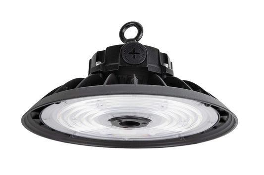NCLTG Halo X Series LED UFO High Bay Light showcasing compact round design with high-output LED array for industrial and commercial lighting applications