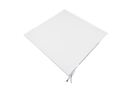 Front view of the NCLTG LumaFit Series 2x2 LED Panel Light Retrofit Kit with electrical wires extending from the fixture