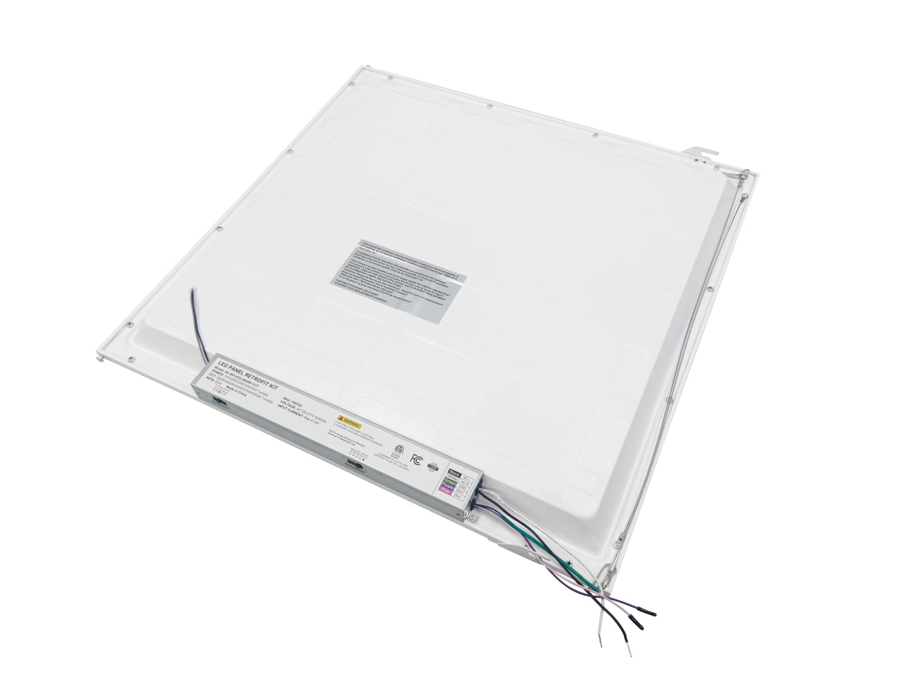 Back view of the NCLTG LumaFit Series 2x2 LED Panel Light Retrofit Kit showing the mounting frame and wiring