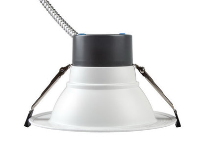 NCLTG RecessEdge Series 6-inch LED commercial downlight side view showing mounting clips and MC cable flexing upward for easy ceiling installation