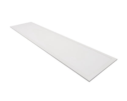 Angled front view of NCLTG SkyLine Series 1x4 LED Panel Light highlighting its sleek linear frame and even light-diffusing lens for drop ceiling installations