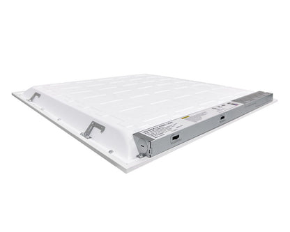 Close-up angled back view of NCLTG SkyLine Series 2x2 LED Panel Light highlighting the integrated driver and wiring compartment details