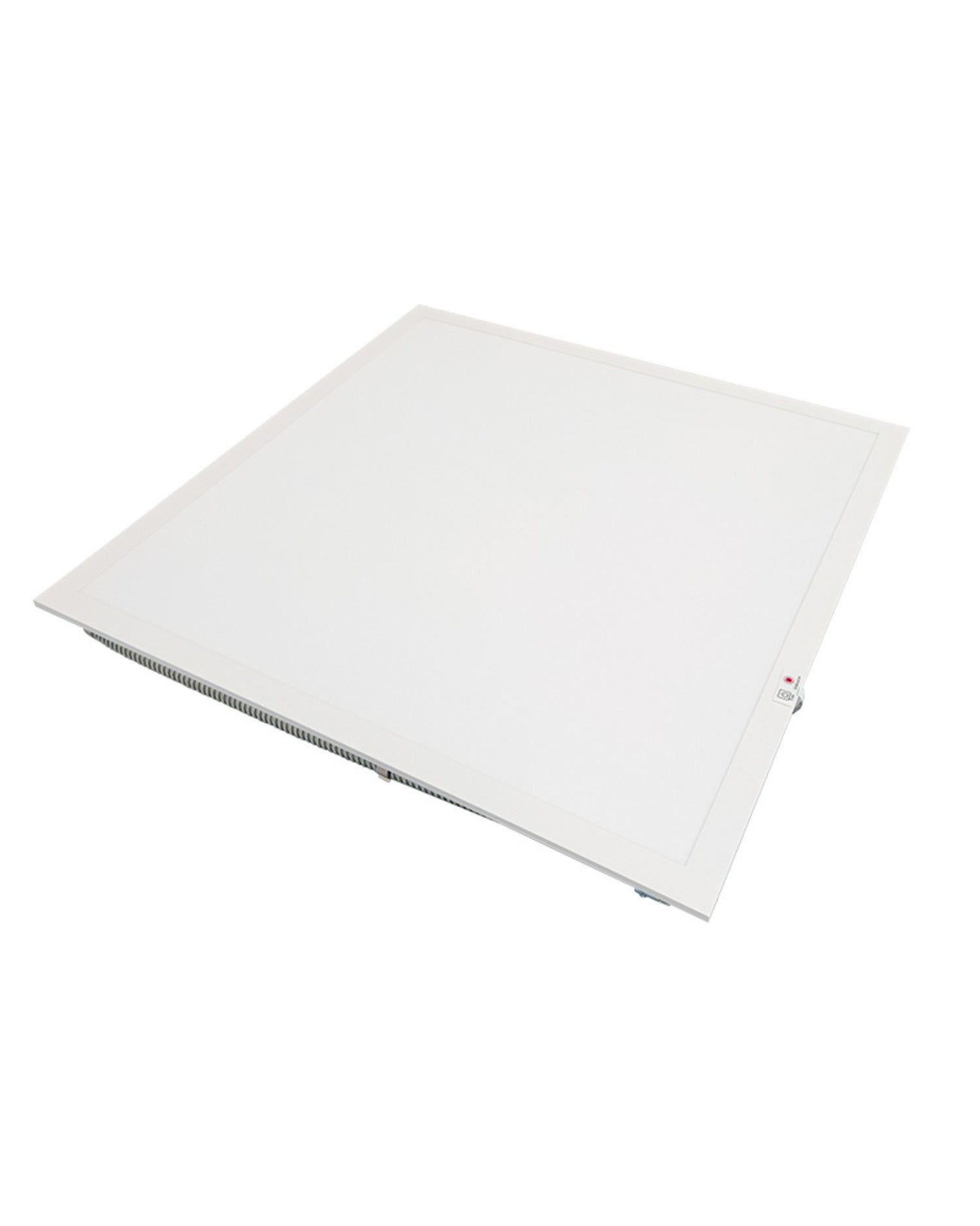 Front angled view of NCLTG SkyLine Series 2x2 LED Panel Light with emergency backup, showing the test switch for backup system functionality