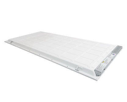 Back angled view of NCLTG SkyLine Series 2x4 LED Panel Light showing integrated driver and durable rear housing design