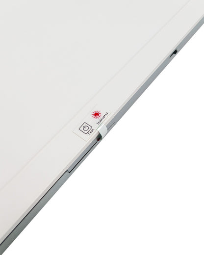 Close-up view of the indicator and test switch on the NCLTG SkyLine Series LED Panel Light with emergency backup, showing accessible emergency system controls