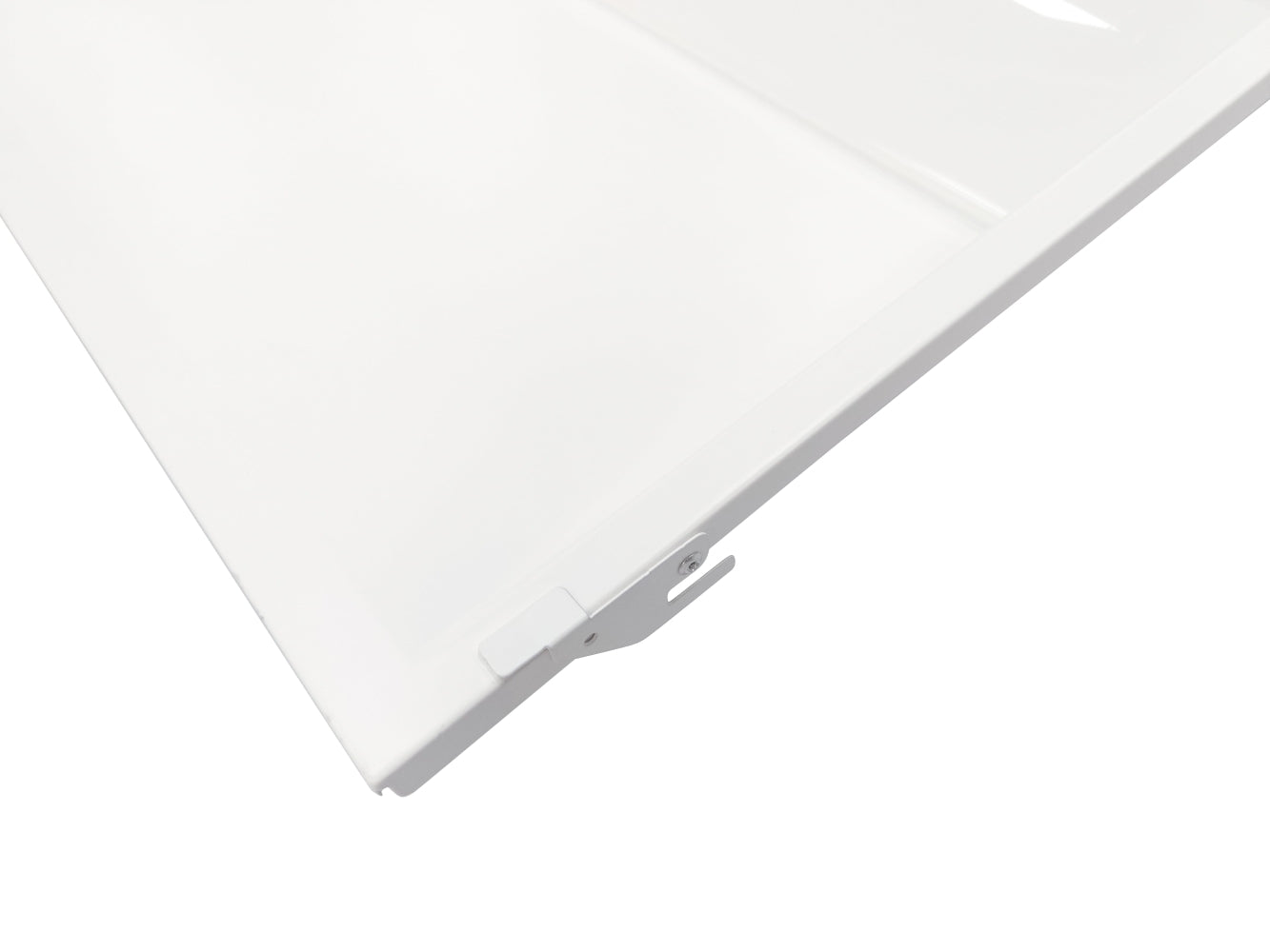 Close-up detailed view of the grid clip on the NCLTG SnapFit Series LED Troffer Light Retrofit Kit