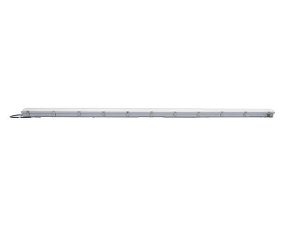 Side view of the NCLTG StormGuard Series 8-Foot LED Vapor Tight Light showcasing its slim, durable housing and integrated power cable