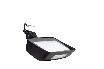 Angled upside-down view of the NCLTG TitanBeam Series flood light showing the lens and adjustable knuckle mount
