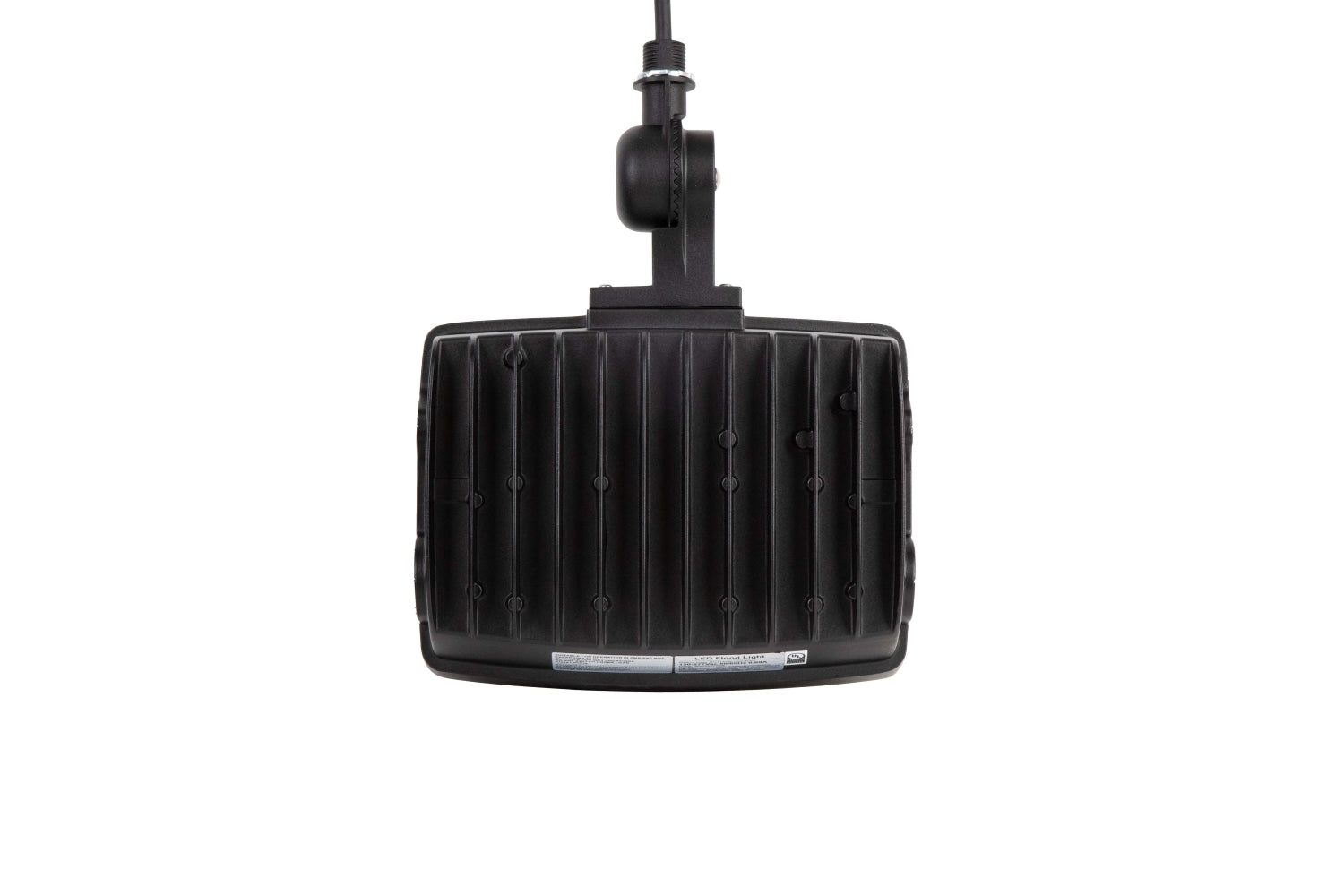 Upside-down back view of the NCLTG TitanBeam Series flood light highlighting its heat-dissipating fins for improved thermal management