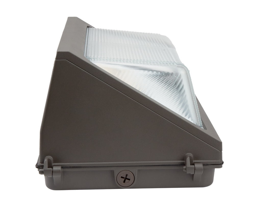 Left side view of the NCLTG WallGuard Series LED Wall Pack Light showing the knockout for wiring access
